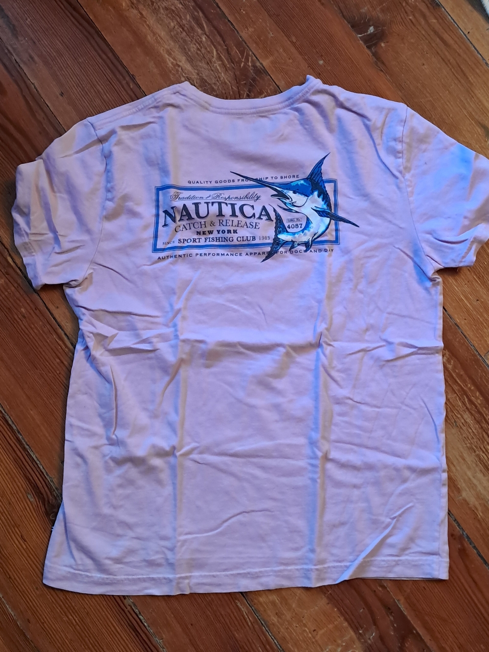 Nautica Lavender Short Sleeve Tee with Blue Marlin Graphic
